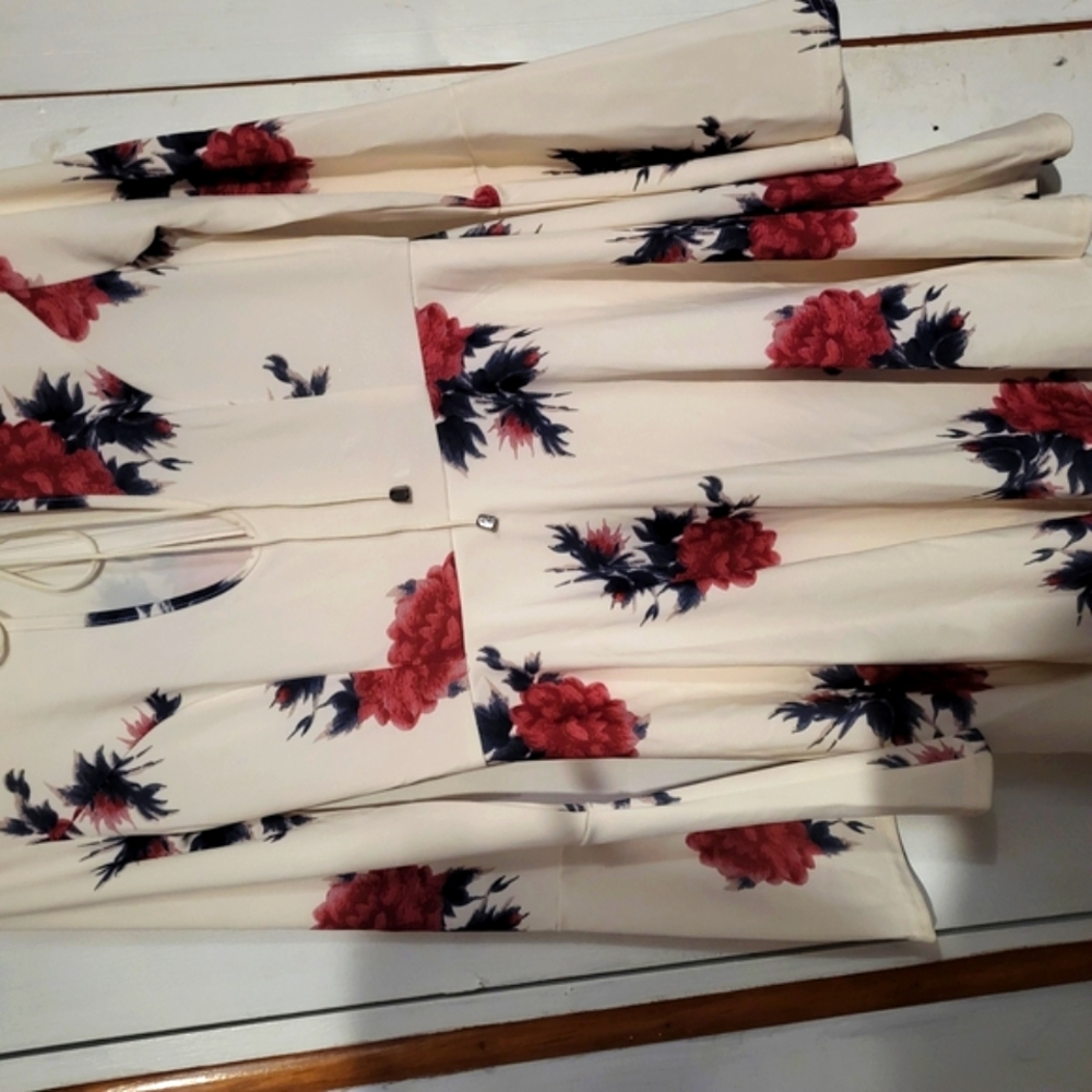 Macy's Floral Long Sleeve Dress - Cream and Red